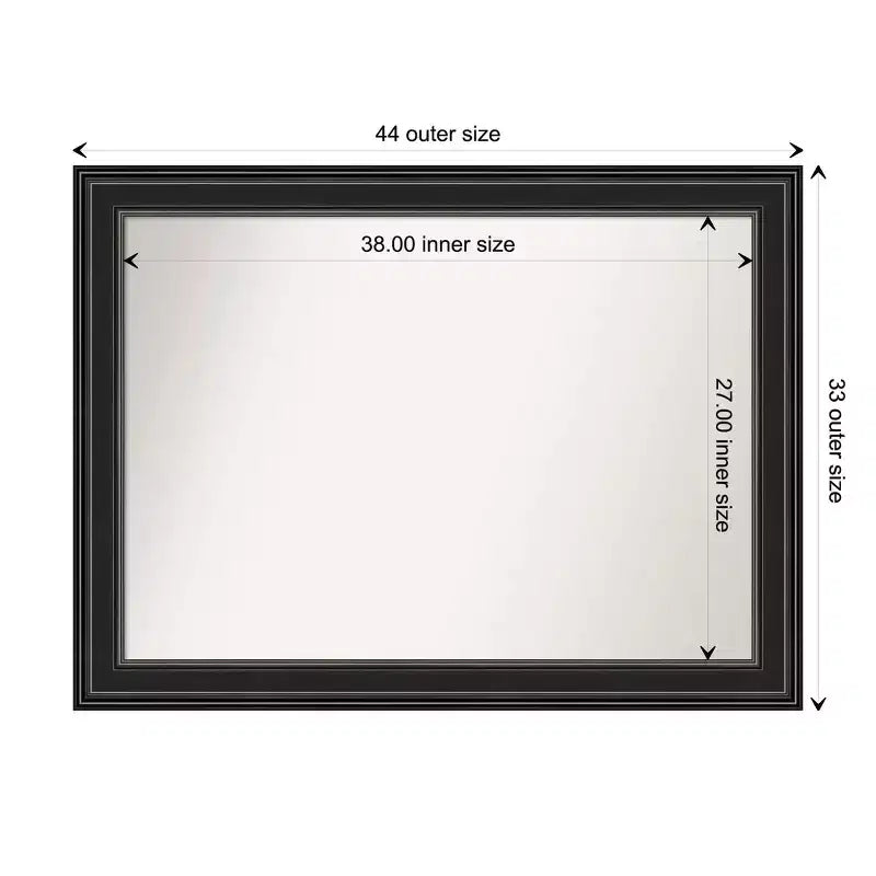 44"x33" Non-Beveled Bathroom Wall Mirror with Ridge Black Frame