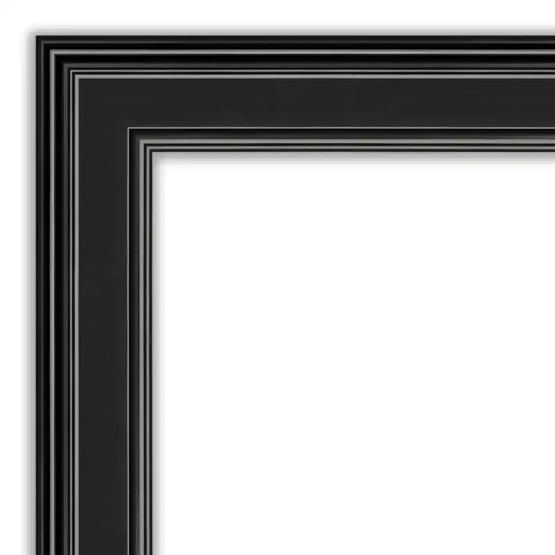 44"x33" Non-Beveled Bathroom Wall Mirror with Ridge Black Frame
