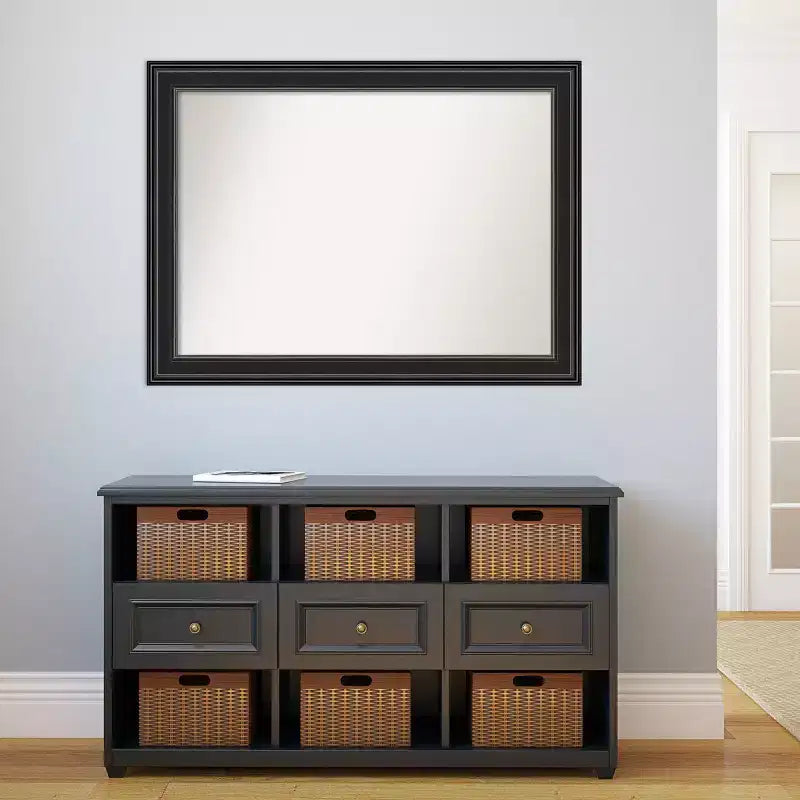 44"x33" Non-Beveled Bathroom Wall Mirror with Ridge Black Frame
