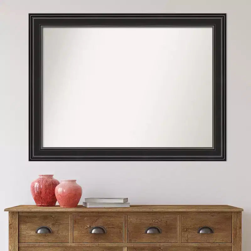 44"x33" Non-Beveled Bathroom Wall Mirror with Ridge Black Frame