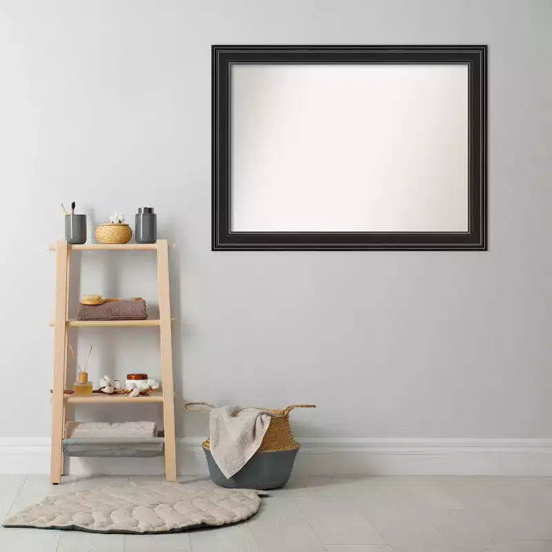 44"x33" Non-Beveled Bathroom Wall Mirror with Ridge Black Frame
