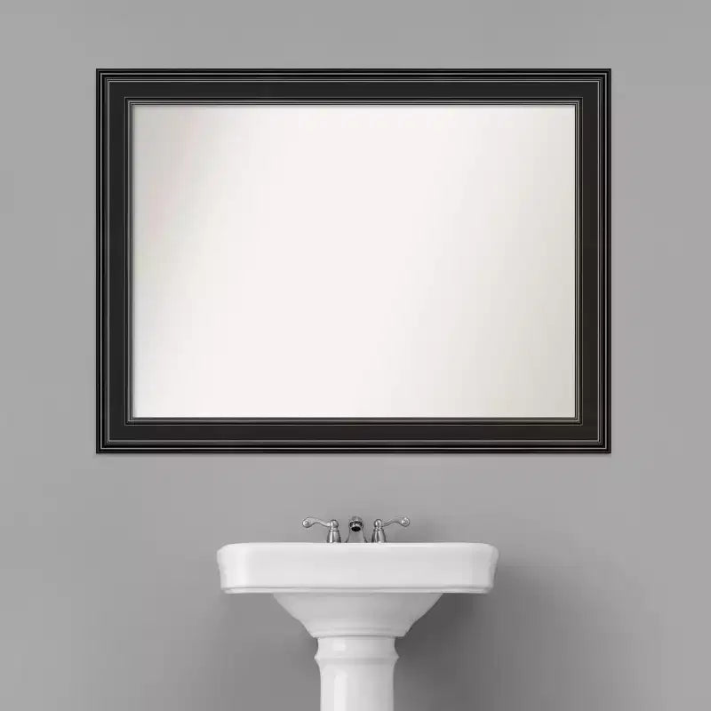 44"x33" Non-Beveled Bathroom Wall Mirror with Ridge Black Frame