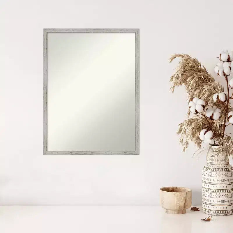 19"x25" Non-Beveled Wall Mirror with Shiplap White Narrow Wood Frame