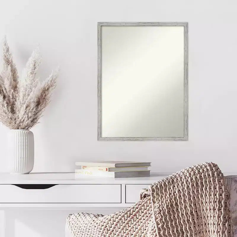 19"x25" Non-Beveled Wall Mirror with Shiplap White Narrow Wood Frame
