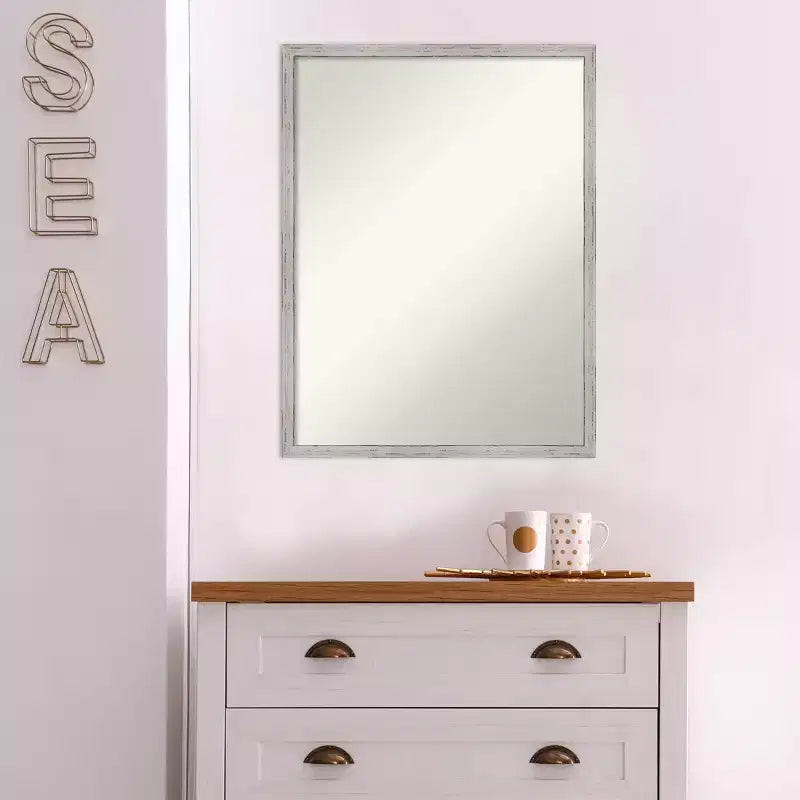 19"x25" Non-Beveled Wall Mirror with Shiplap White Narrow Wood Frame