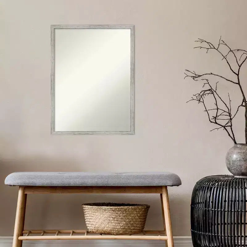 19"x25" Non-Beveled Wall Mirror with Shiplap White Narrow Wood Frame