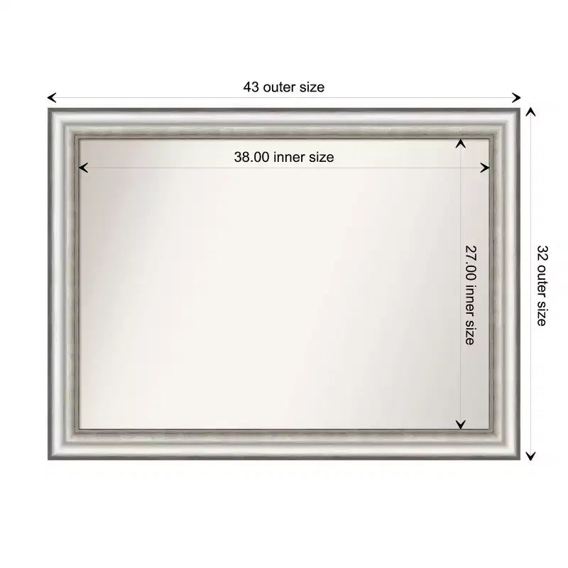 43"x32" Non-Beveled Bathroom Wall Mirror with Brushed Silver Frame