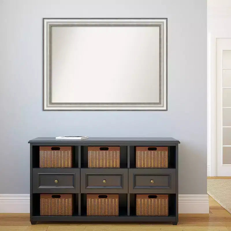 43"x32" Non-Beveled Bathroom Wall Mirror with Brushed Silver Frame