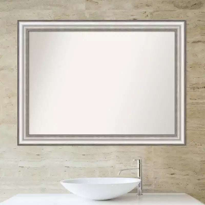 43"x32" Non-Beveled Bathroom Wall Mirror with Brushed Silver Frame