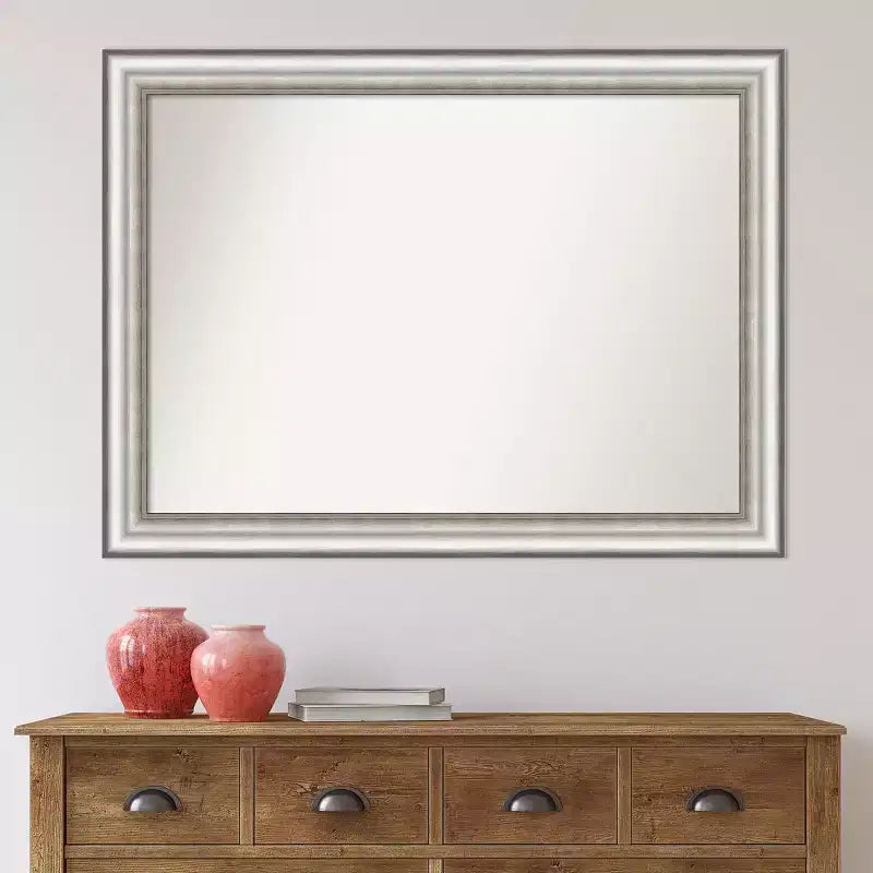 43"x32" Non-Beveled Bathroom Wall Mirror with Brushed Silver Frame