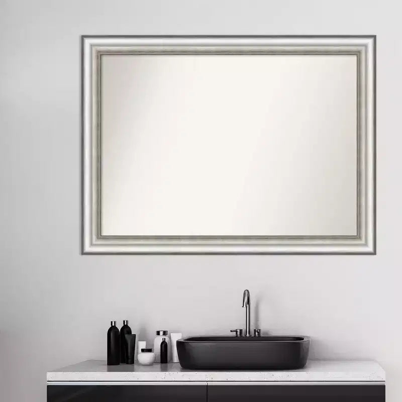 43"x32" Non-Beveled Bathroom Wall Mirror with Brushed Silver Frame