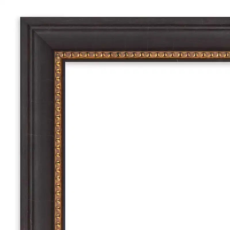 39"x27" Beveled Wall Mirror with Black Wood Frame & Gold Bead Edge
