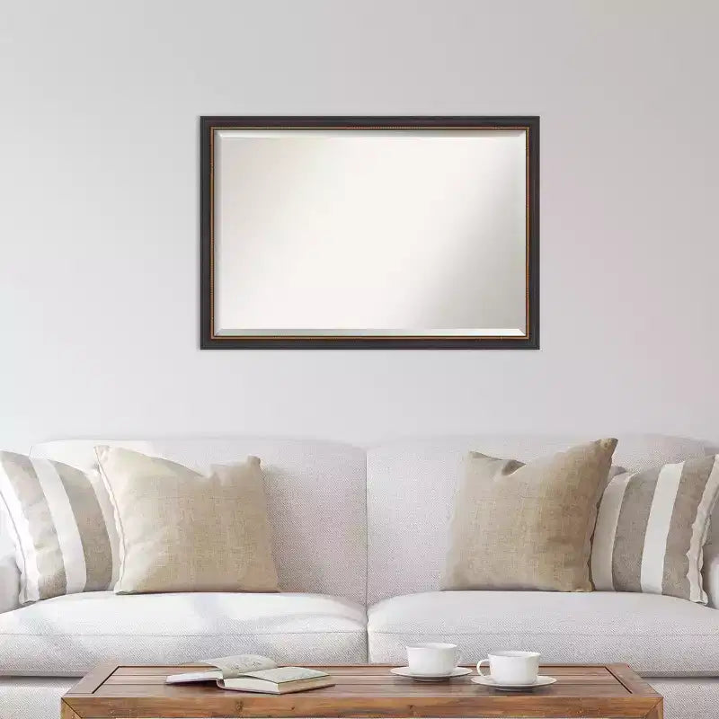 39"x27" Beveled Wall Mirror with Black Wood Frame & Gold Bead Edge