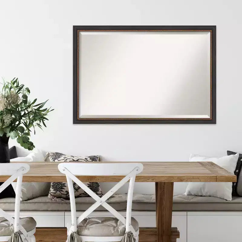 39"x27" Beveled Wall Mirror with Black Wood Frame & Gold Bead Edge
