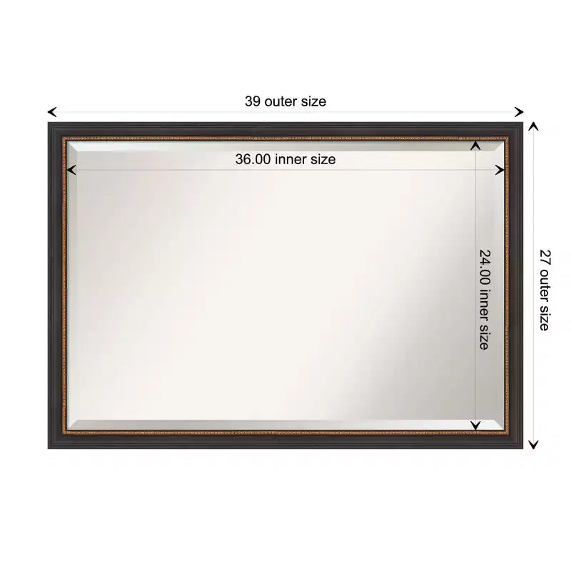 39"x27" Beveled Wall Mirror with Black Wood Frame & Gold Bead Edge