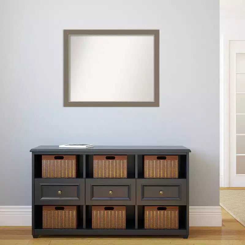 31"x25" Non-Beveled Wall Mirror with Brown Narrow Frame