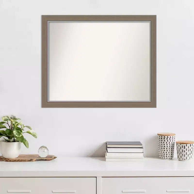 31"x25" Non-Beveled Wall Mirror with Brown Narrow Frame