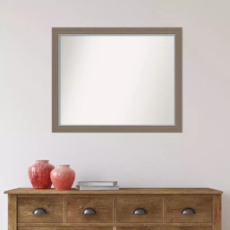 31"x25" Non-Beveled Wall Mirror with Brown Narrow Frame