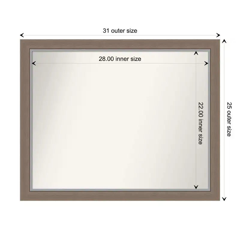 31"x25" Non-Beveled Wall Mirror with Brown Narrow Frame