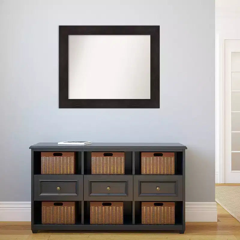 34"x28" Non-Beveled Bathroom Wall Mirror with Espresso Brown Frame
