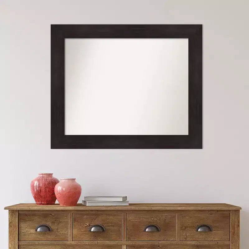 34"x28" Non-Beveled Bathroom Wall Mirror with Espresso Brown Frame