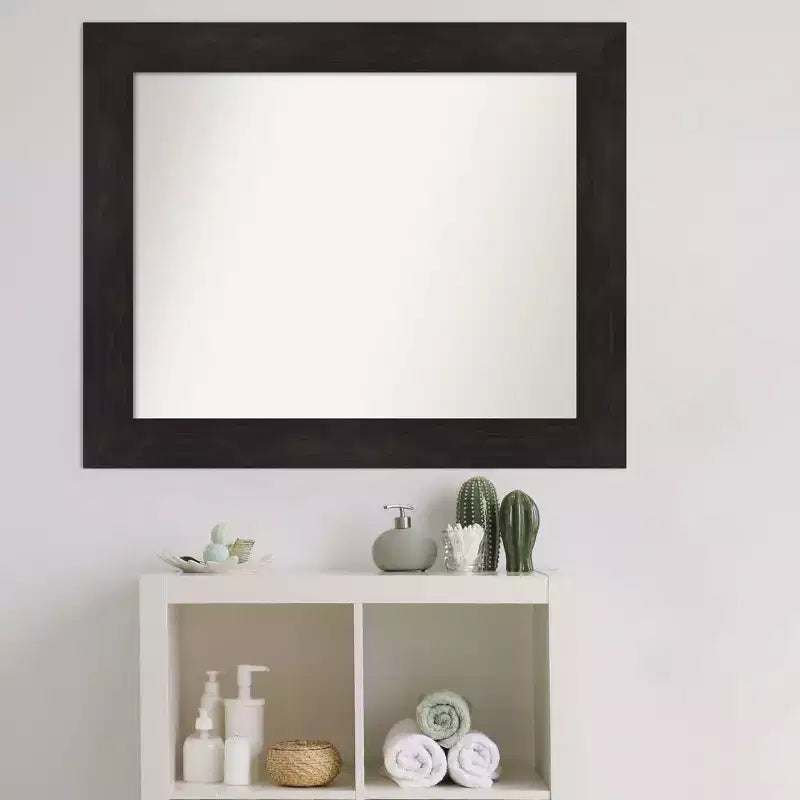 34"x28" Non-Beveled Bathroom Wall Mirror with Espresso Brown Frame