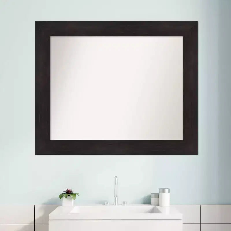 34"x28" Non-Beveled Bathroom Wall Mirror with Espresso Brown Frame