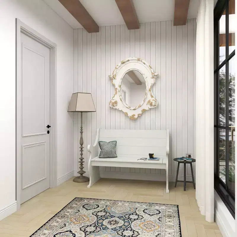 43"x35" Carved Oval Wall Mirror with Distressed Antique White Frame
