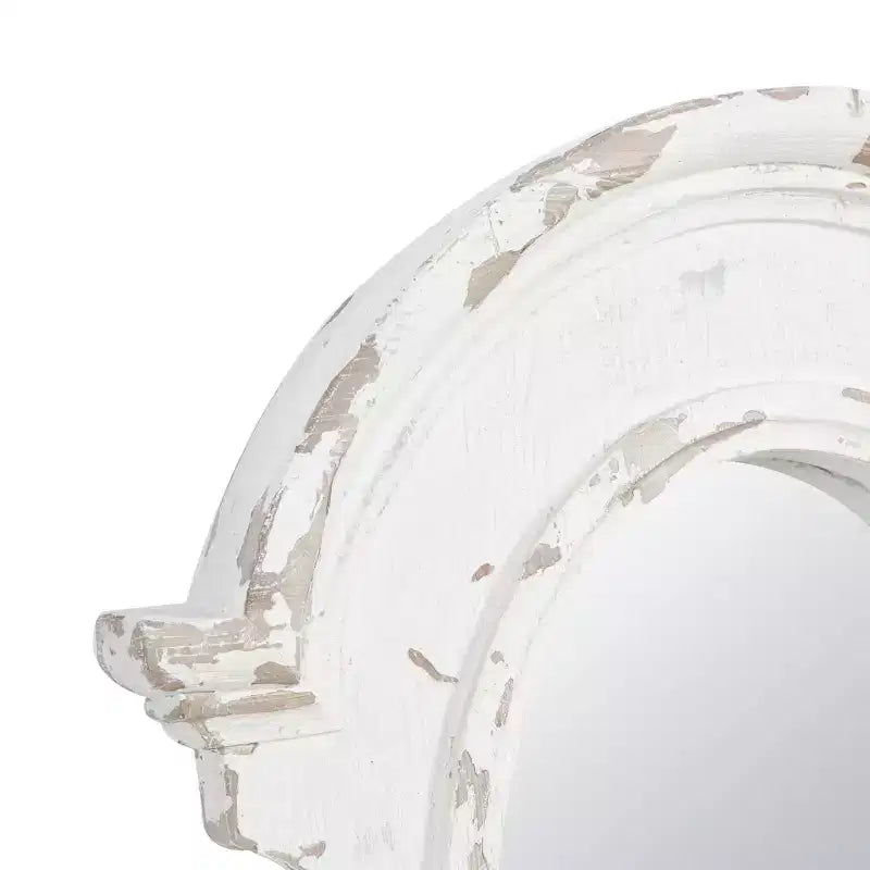 43"x35" Carved Oval Wall Mirror with Distressed Antique White Frame