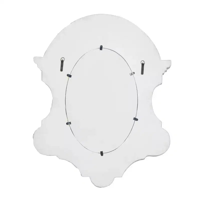 43"x35" Carved Oval Wall Mirror with Distressed Antique White Frame