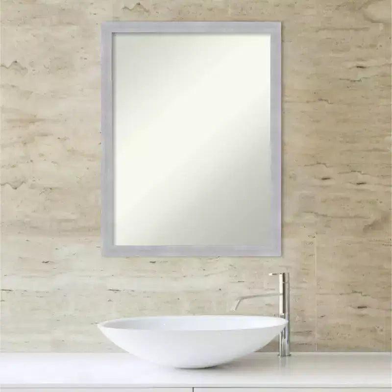 20"x26" Non-Beveled Bathroom Wall Mirror with Brushed Nickel Narrow Frame