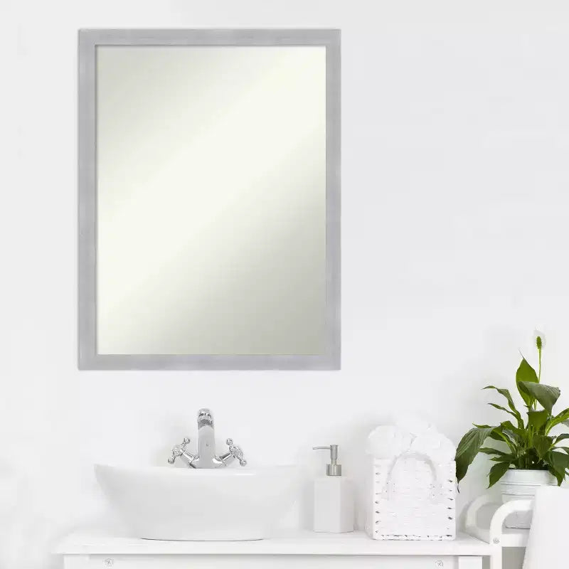 20"x26" Non-Beveled Bathroom Wall Mirror with Brushed Nickel Narrow Frame