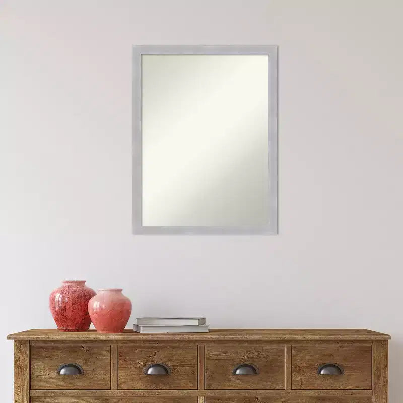 20"x26" Non-Beveled Bathroom Wall Mirror with Brushed Nickel Narrow Frame