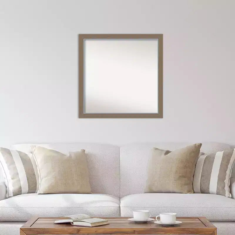 29"x29" Non-Beveled Square Wall Mirror with Brown Narrow Frame