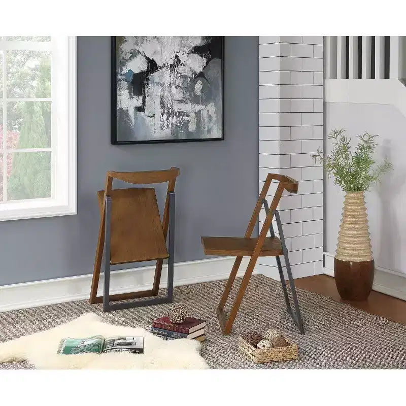 2-Pack Scandinavian Folding Chair in Wire Brush Chestnut