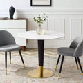 Table à manger ronde en marbre artificiel de 36 pouces avec base piédestal dorée