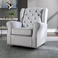 Fauteuil d'appoint pivotant de 35" en tissu gris avec dossier touffeté de boutons