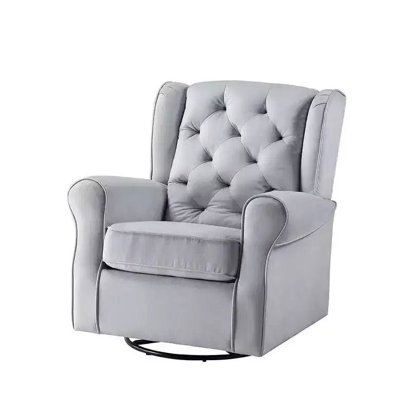 35" Gray Fabric Swivel Accent Chair with Button-Tufted Back