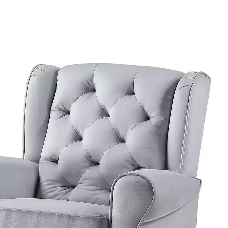 35" Gray Fabric Swivel Accent Chair with Button-Tufted Back