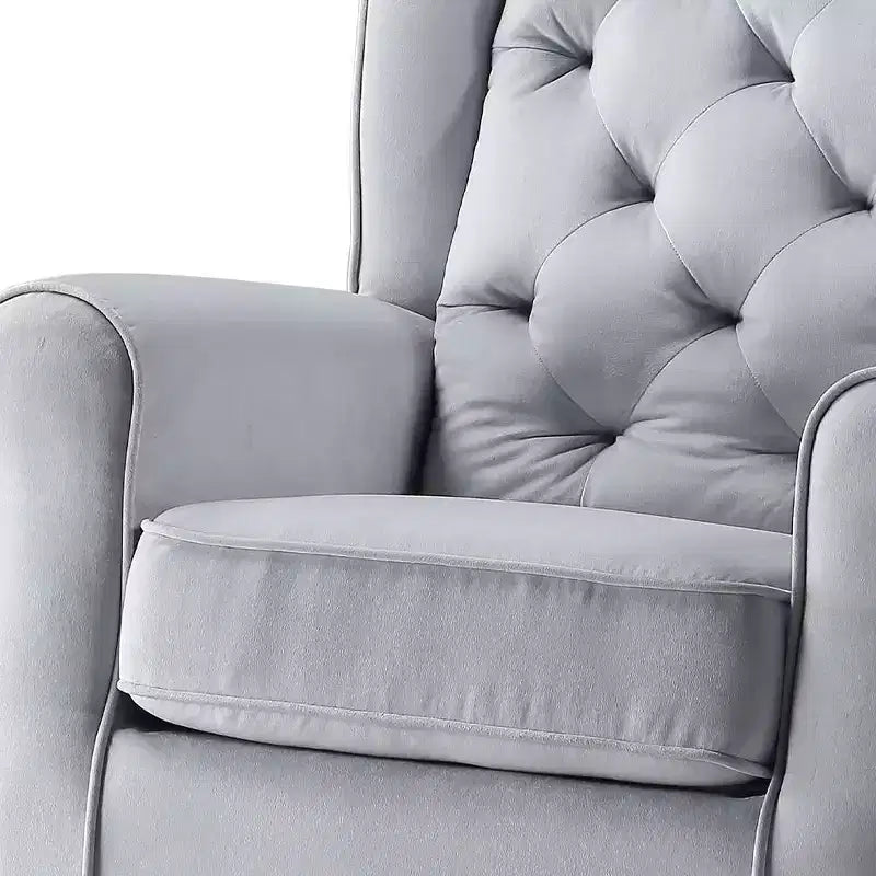 35" Gray Fabric Swivel Accent Chair with Button-Tufted Back