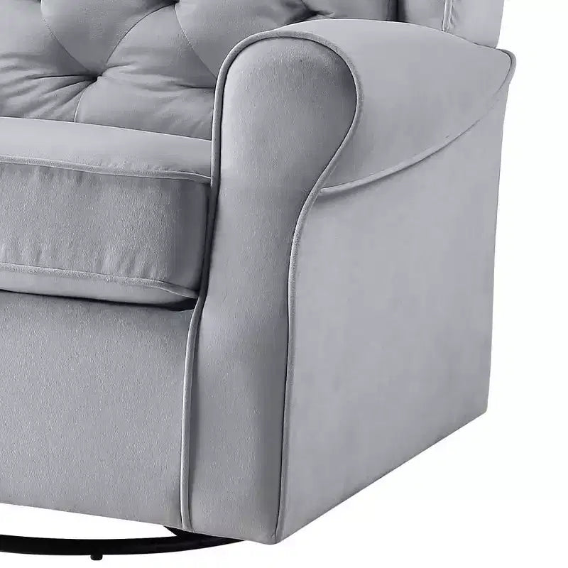 35" Gray Fabric Swivel Accent Chair with Button-Tufted Back