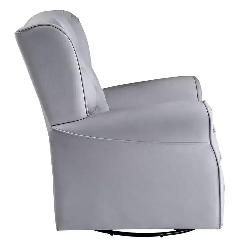 35" Gray Fabric Swivel Accent Chair with Button-Tufted Back
