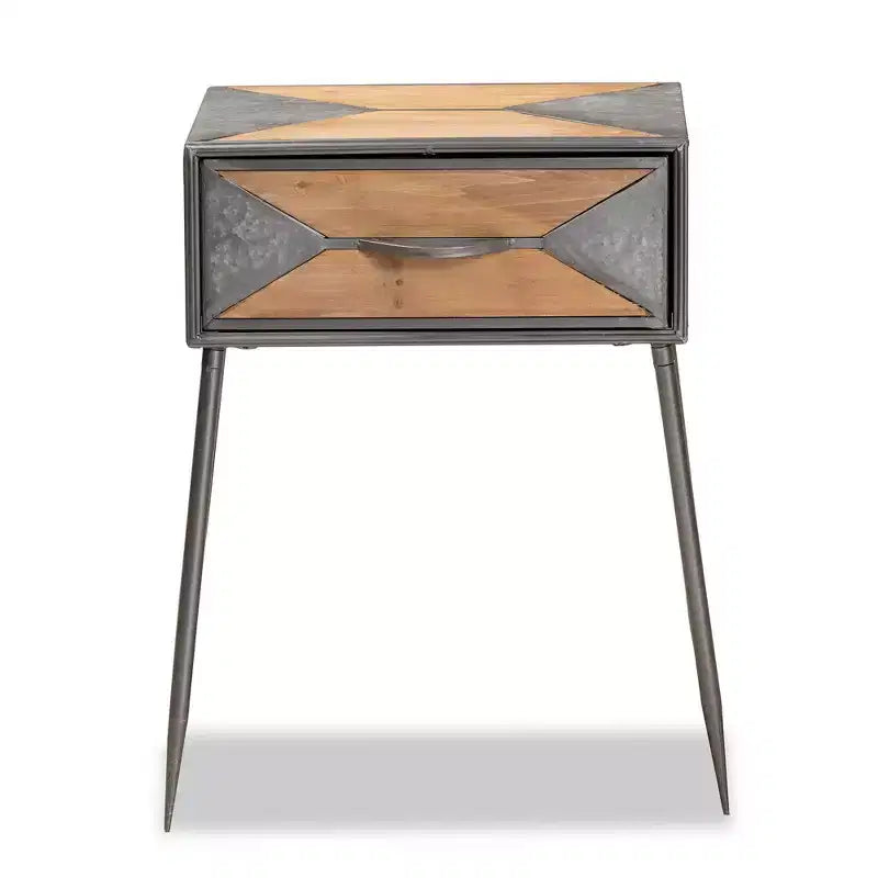 Metal and Wood 1-Drawer Nightstand in Gray/Brown