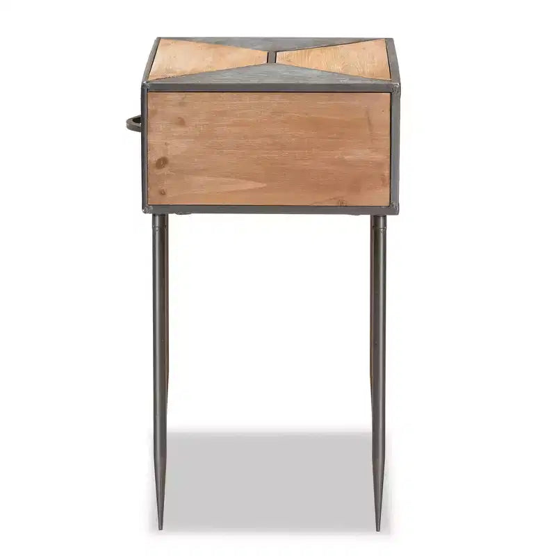 Metal and Wood 1-Drawer Nightstand in Gray/Brown