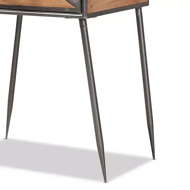 Metal and Wood 1-Drawer Nightstand in Gray/Brown