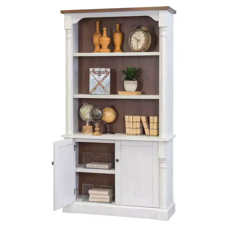 78" Cottage Style 3-Shelf Bookcase with Lower Doors in White