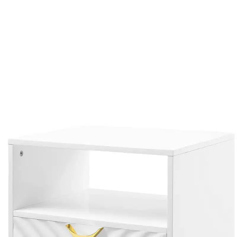 20" White High Gloss Mid-Century End Table with Gold Legs & Storage Shelf