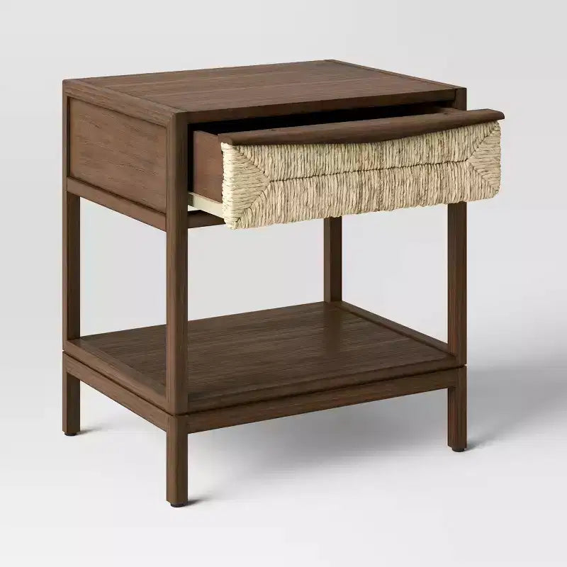 Accent Side Table with Rope-Design Drawer and Lower Shelf