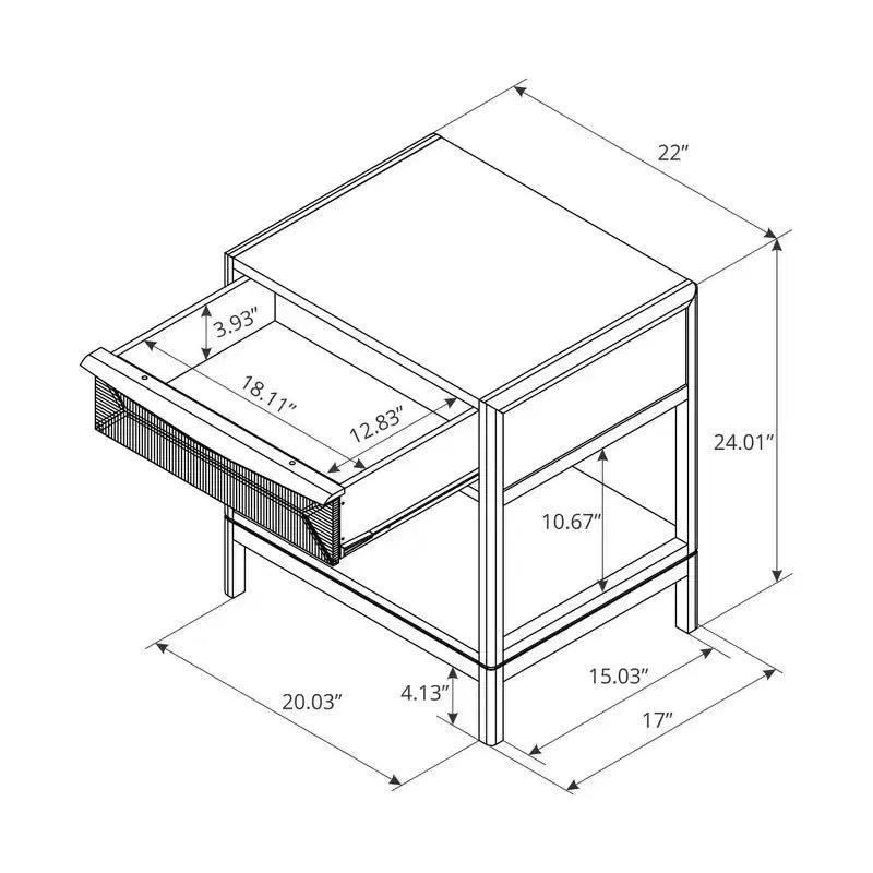 Accent Side Table with Rope-Design Drawer and Lower Shelf