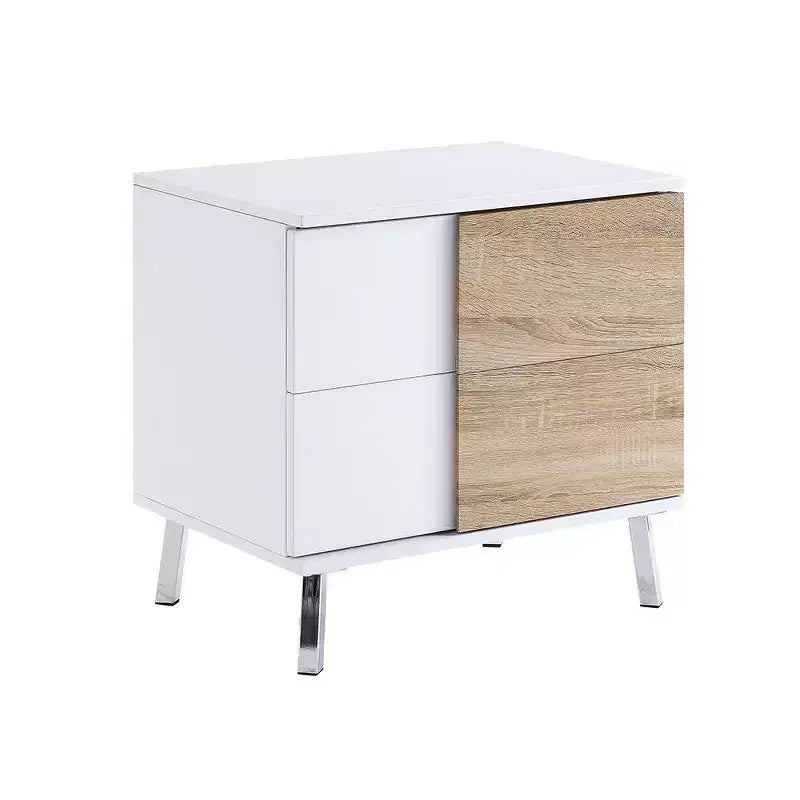 22" White High Gloss Accent Table with Tapered Legs & Storage Drawer